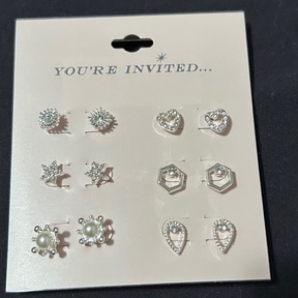 You're Invited Silver Tone 6-Pair Earring Set - NWT